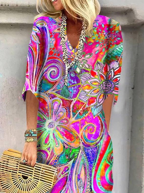 Damen Maxikleid mit floralem Muster und luftigen Ärmeln