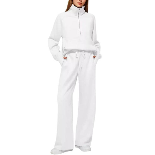 Damen Zweiteiliges Lounge-Set mit Halbreißverschluss, Stehkragen und weiter Palazzohose Shop Nory