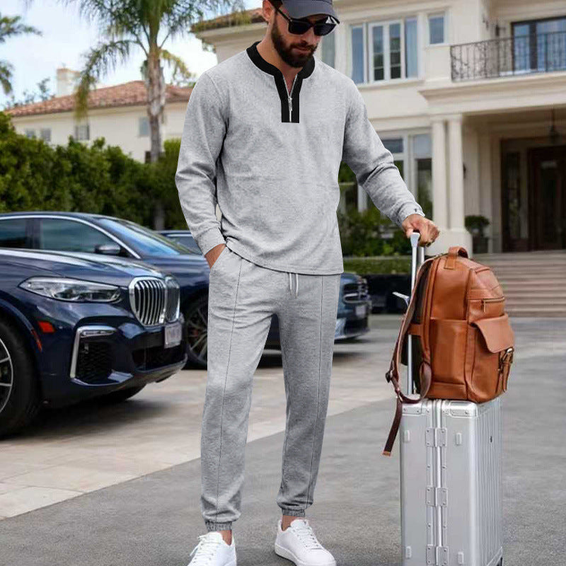 Herren Leichtes Henley-Loungewear-Set mit Kontrastkragen, Tunnelzug-Jogger und elastischen Bündchen Shop Nory
