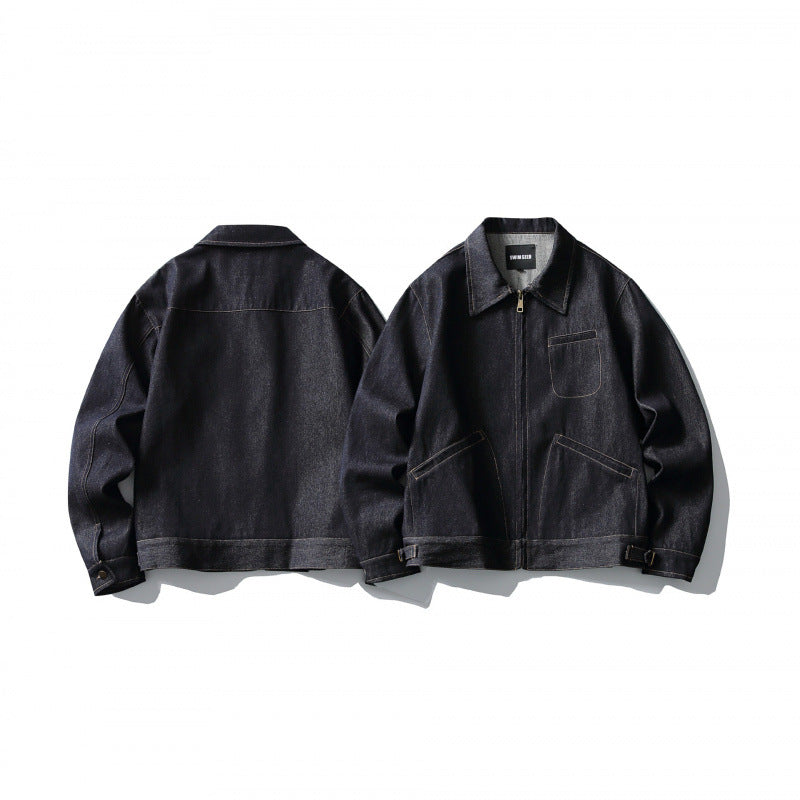 Herren Boxy-Denimjacke im Worker-Stil mit durchgehendem Reißverschluss und Brusttasche Shop Nory