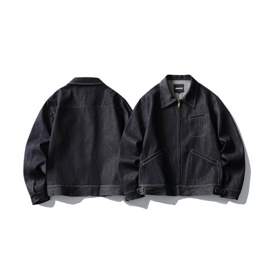 Herren Boxy-Denimjacke im Worker-Stil mit durchgehendem Reißverschluss und Brusttasche Shop Nory