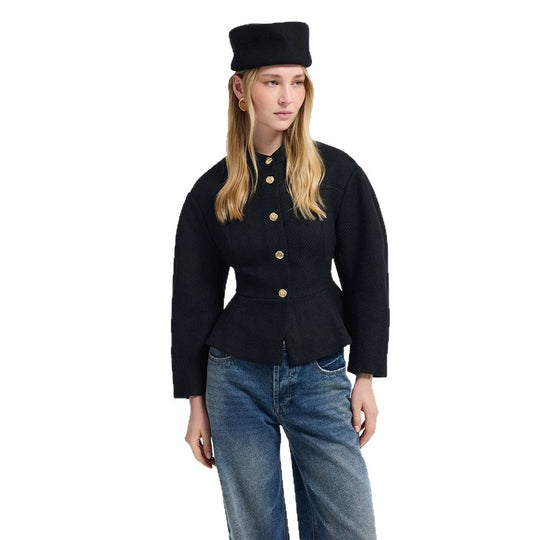 Damen Taillierte Jacke mit Peplum-Saum, strukturierter Webqualität und Zierknöpfen Shop Nory