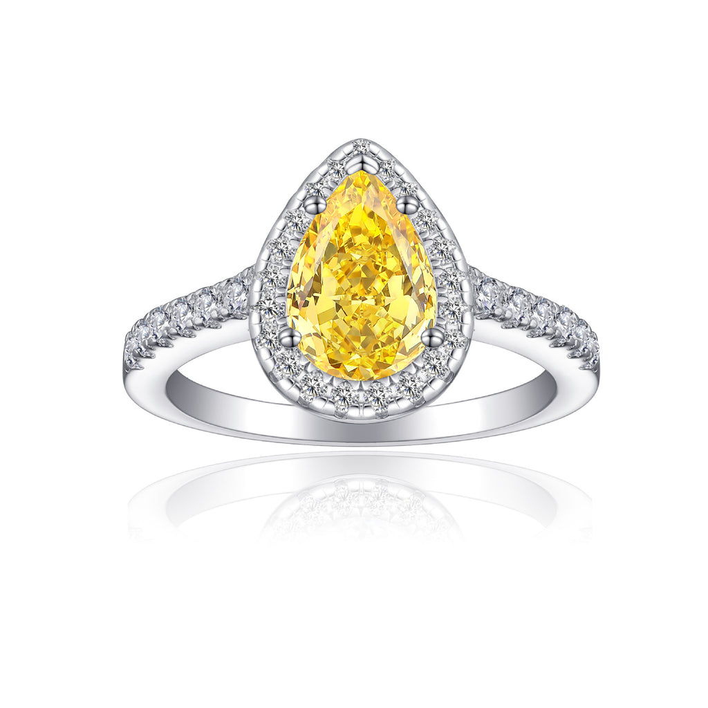 Damen eleganter Tropfenring mit funkelndem aquablauem Hauptstein und Zirkonia-Besatz Shop Nory