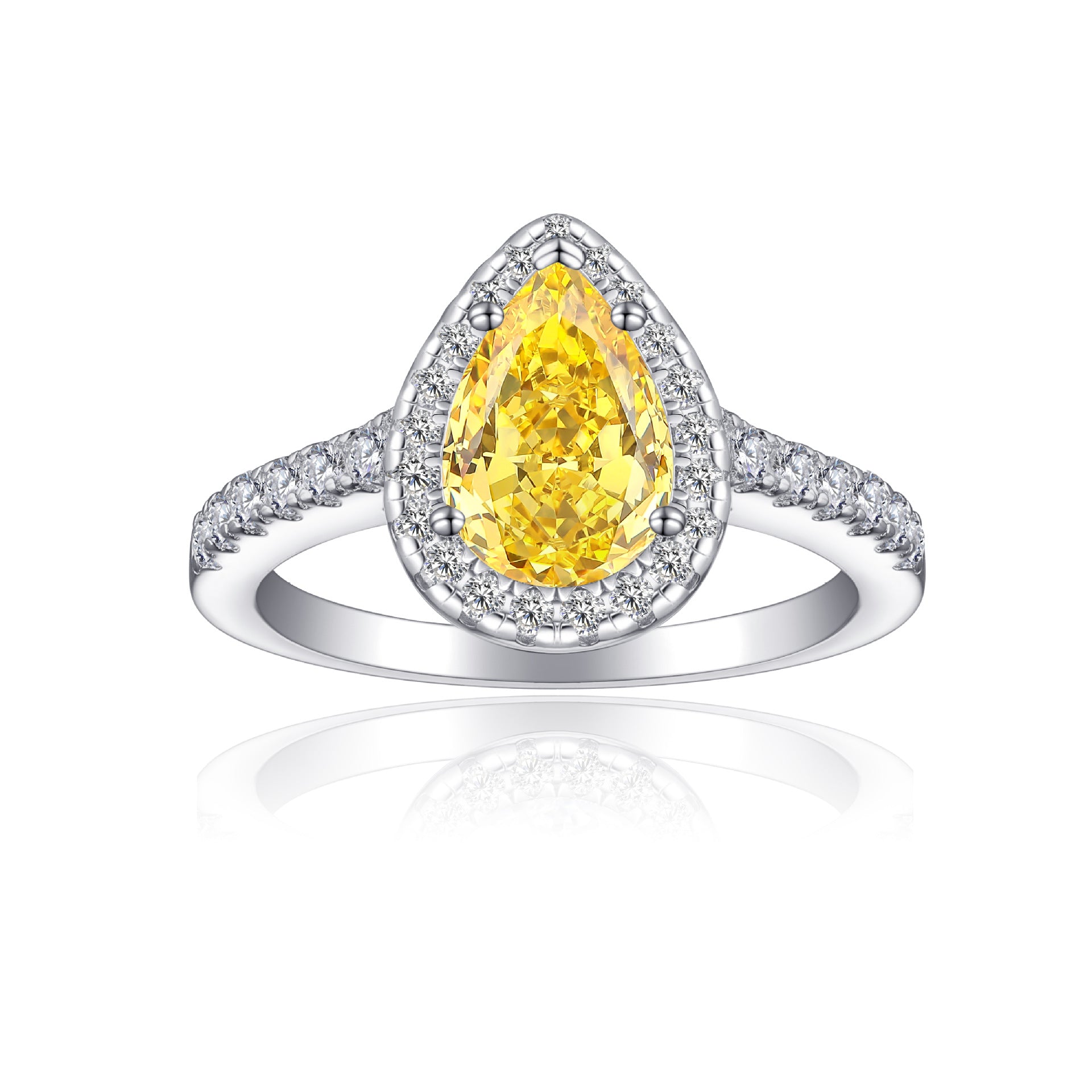 Damen eleganter Tropfenring mit funkelndem aquablauem Hauptstein und Zirkonia-Besatz Shop Nory