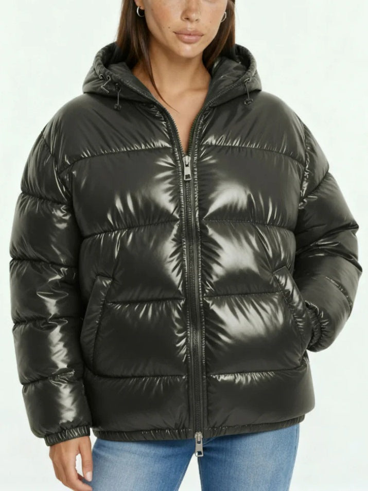 Damen Hochglanz Steppjacke mit Kapuze
