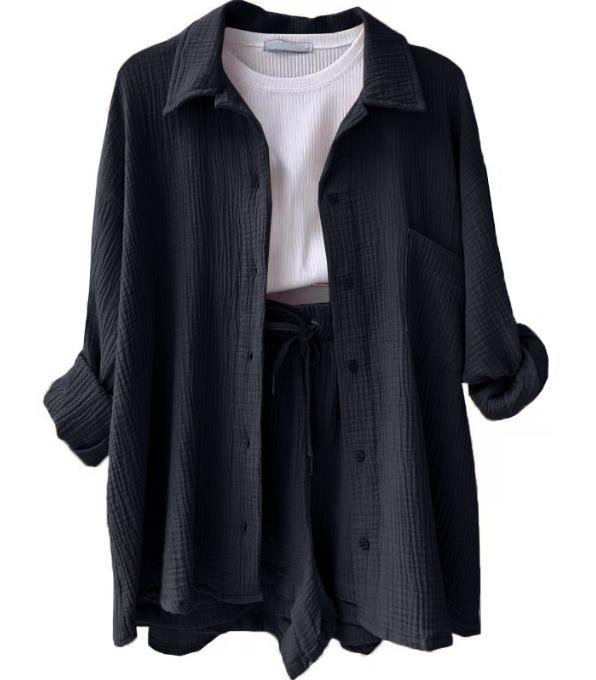 Damen lässiges Oversize-Hemd mit kurzem Schnitt und praktischen Taschen