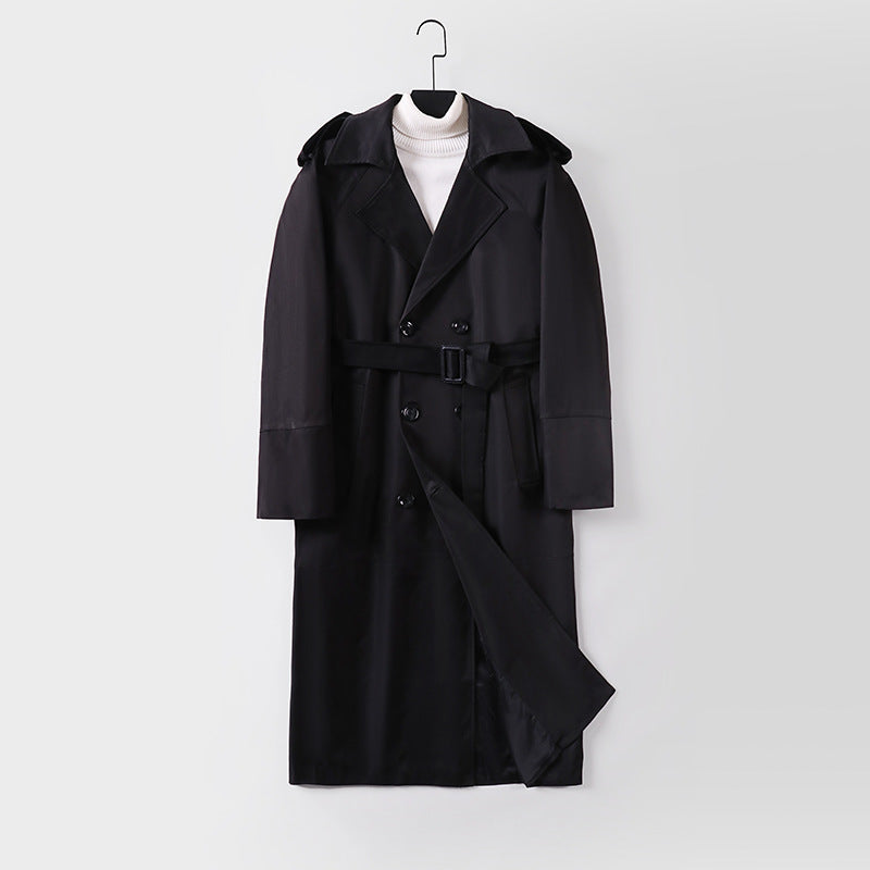 Herren Langer Doppelreihiger Trenchcoat mit Bindegürtel und Epauletten Shop Nory