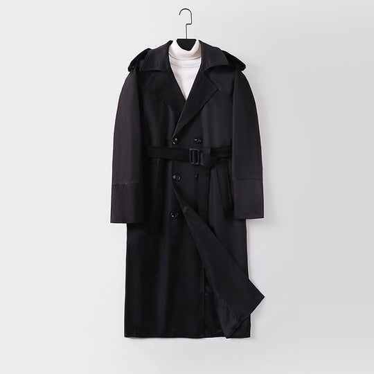 Herren Langer Doppelreihiger Trenchcoat mit Bindegürtel und Epauletten Shop Nory