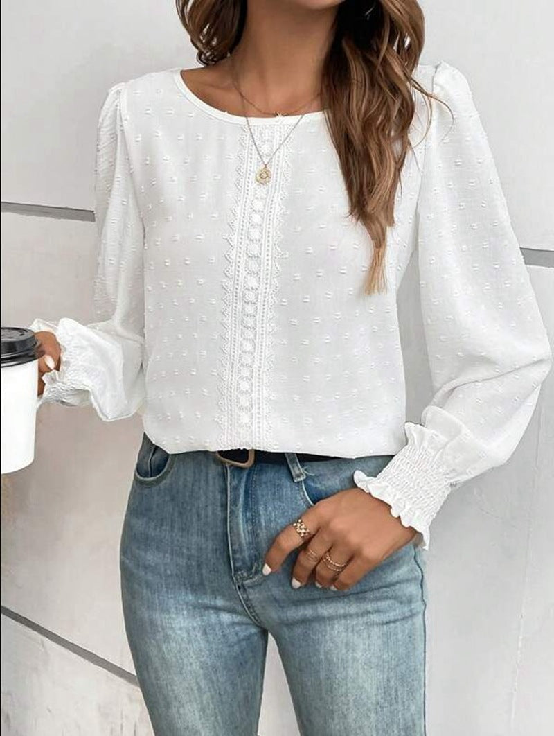 Damen luftige Bluse mit feinem Stickmuster