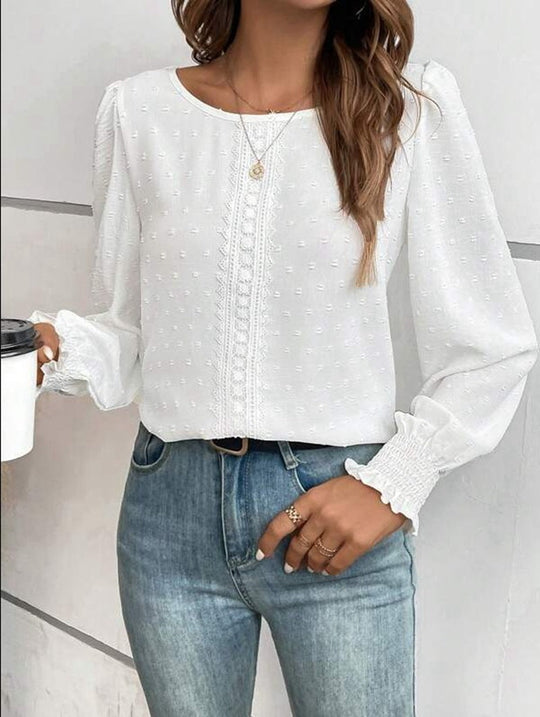 Damen luftige Bluse mit feinem Stickmuster