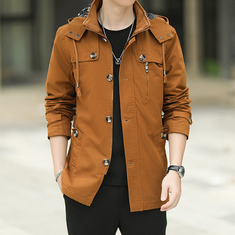 Herren leichter Canvas-Fieldparka mit Kapuze, Brustreißverschluss und verstellbaren Taillenlaschen Shop Nory
