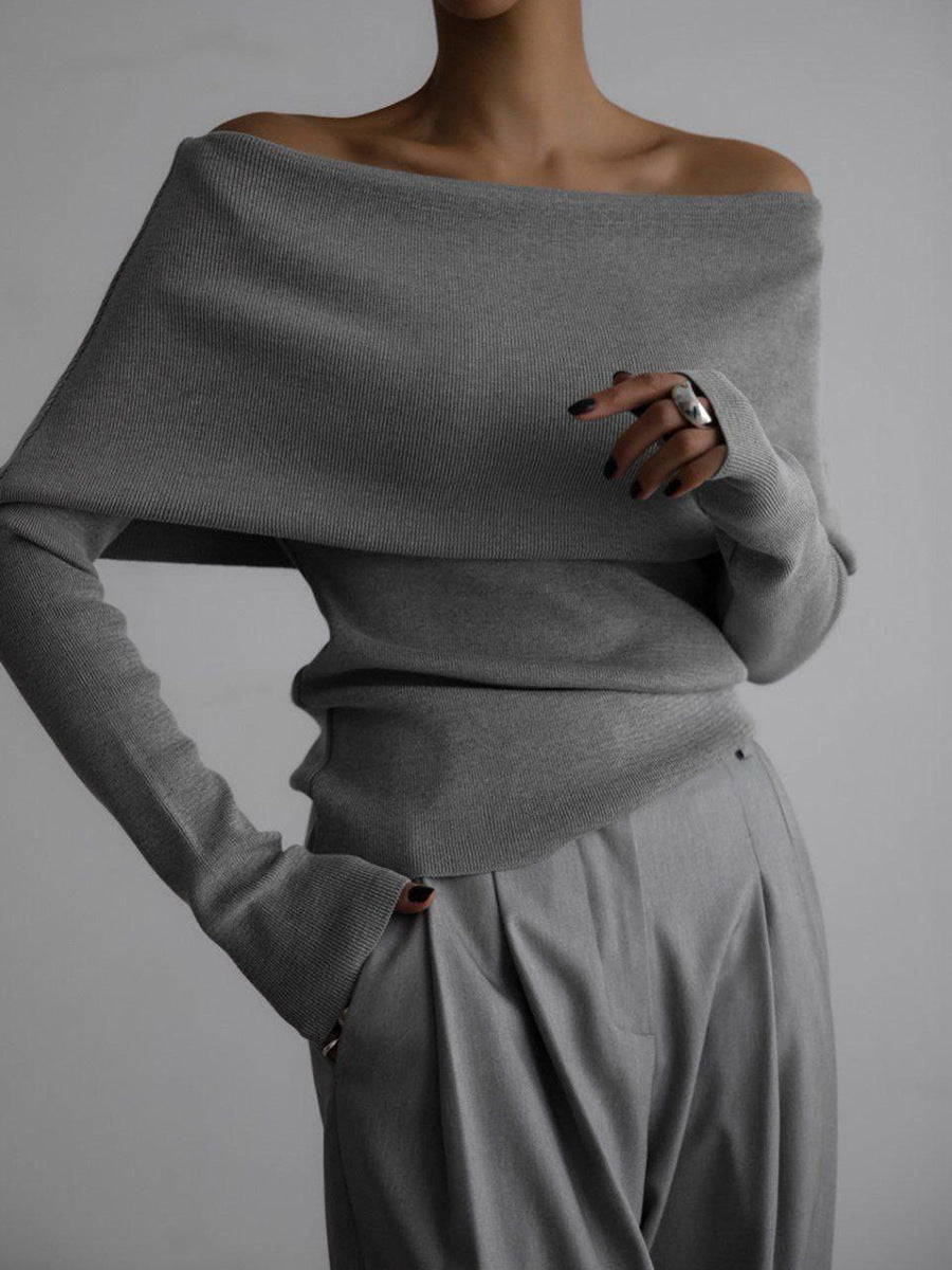 Damen Elegantes Off-Shoulder Oberteil mit geschmeidiger Textur und ausgestellten Ärmeln
