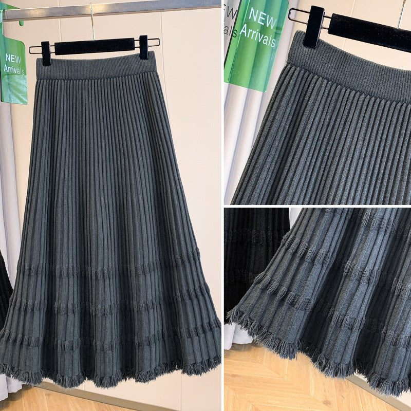 Damen Plissierter Maxirock mit Fransen Shop Nory