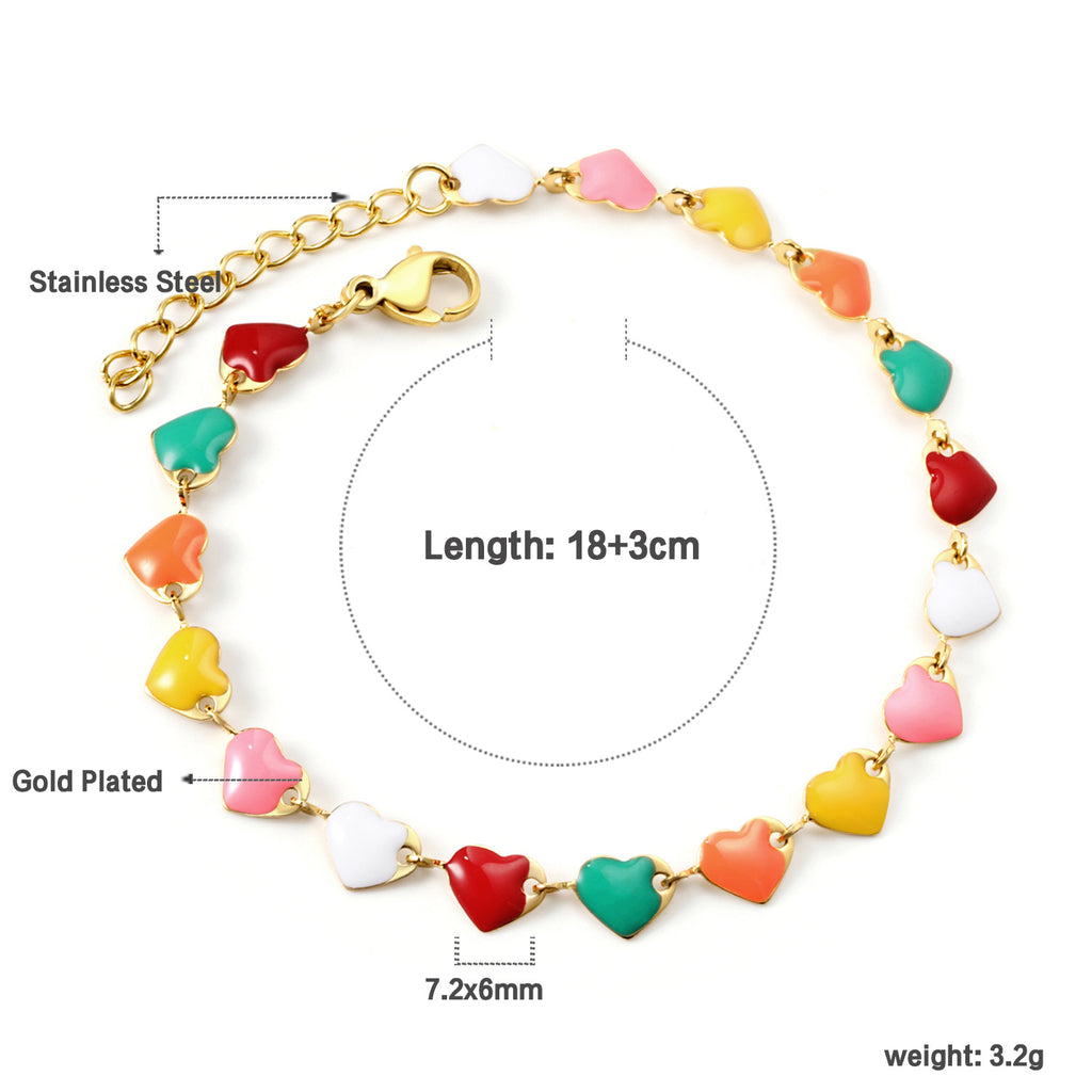 Damen Armband aus Edelstahl mit bunten Herz-Elementen und feiner Goldbeschichtung Shop Nory