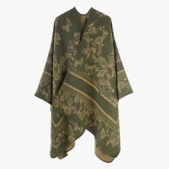 Damen Schmetterlings-Jacquard-Ruana aus Wollmix mit geschwungenem Saum Shop Nory