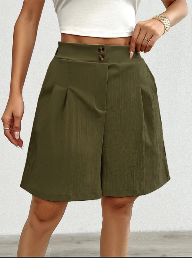 Damen Elegante Shorts mit Knopfverschluss und faltigem Design