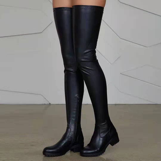 Damen Overknee-Stiefel aus Stretch-Kunstleder mit seitlichem Reißverschluss und robuster Profilsohle Shop Nory