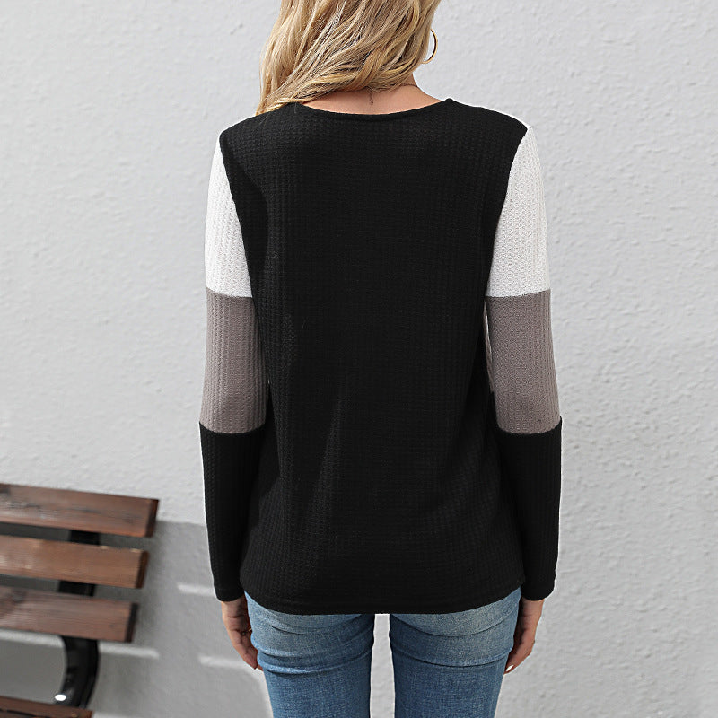 Damen Waffelstrick-Longsleeve mit V-Ausschnitt und Henley-Knopfleiste Shop Nory