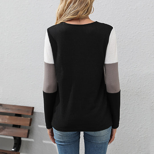 Damen Waffelstrick-Longsleeve mit V-Ausschnitt und Henley-Knopfleiste Shop Nory
