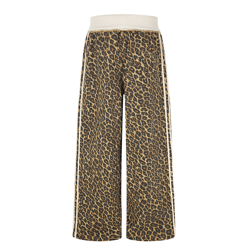 Damen weite Palazzo-Jogginghose mit Leopardenprint und elastischem Rippbund Shop Nory