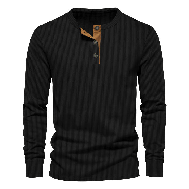 Herren lässiges Langarmshirt mit Knopfleiste und Rippstruktur