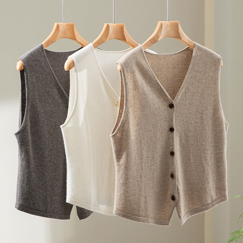 Damen weiche Feinstrick-Weste mit V-Ausschnitt und durchgehender Knopfleiste Shop Nory