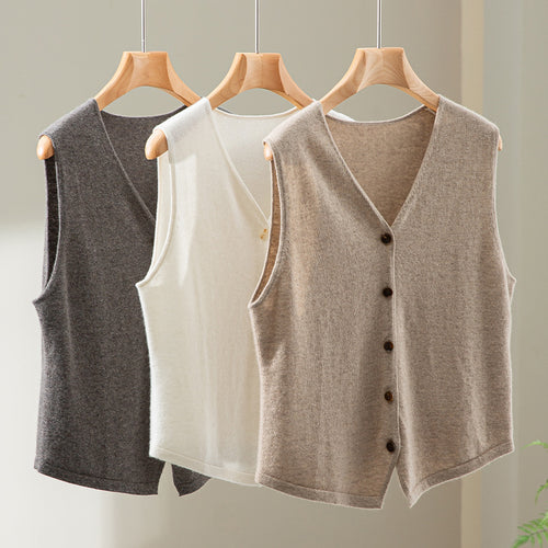Damen weiche Feinstrick-Weste mit V-Ausschnitt und durchgehender Knopfleiste Shop Nory