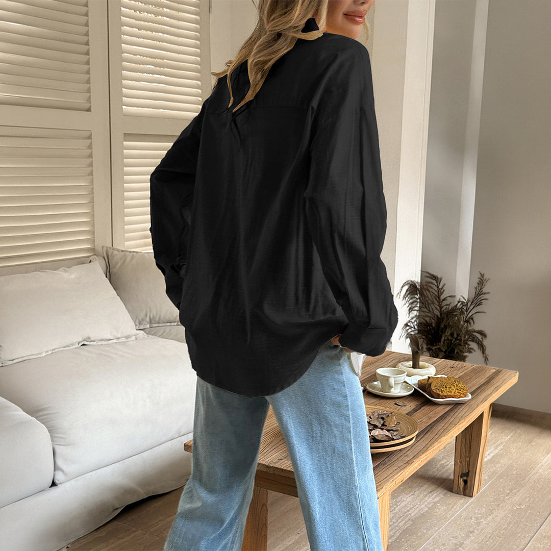 Damen nan oversized Leinen-Hemdbluse mit kastigem Schnitt und verdeckter Knopfleiste Shop Nory