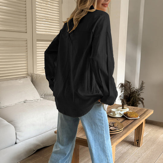 Damen nan oversized Leinen-Hemdbluse mit kastigem Schnitt und verdeckter Knopfleiste Shop Nory