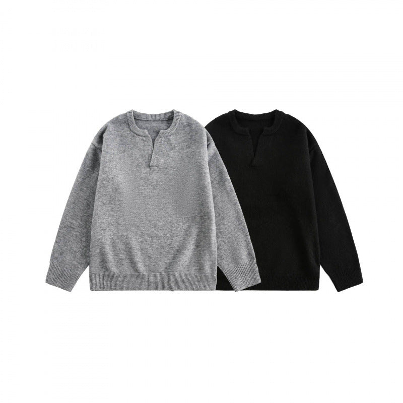 Unisex Boxy-Feinstrickpullover mit halber Henley‑Öffnung, Rundhals und gerippten Abschlüssen Shop Nory