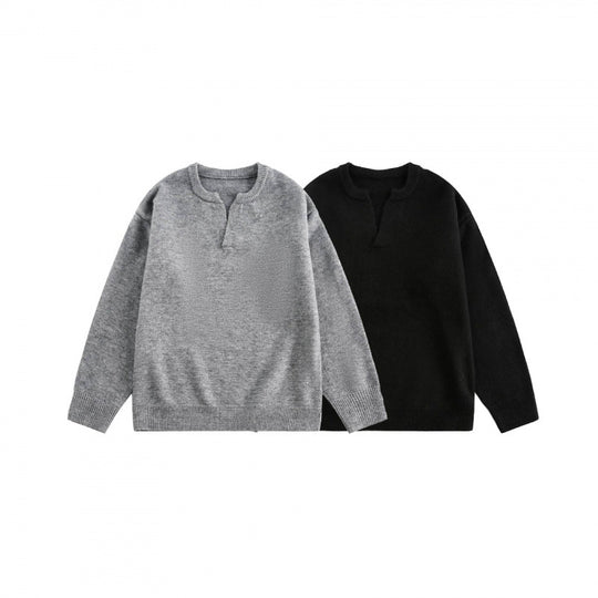 Unisex Boxy-Feinstrickpullover mit halber Henley‑Öffnung, Rundhals und gerippten Abschlüssen Shop Nory