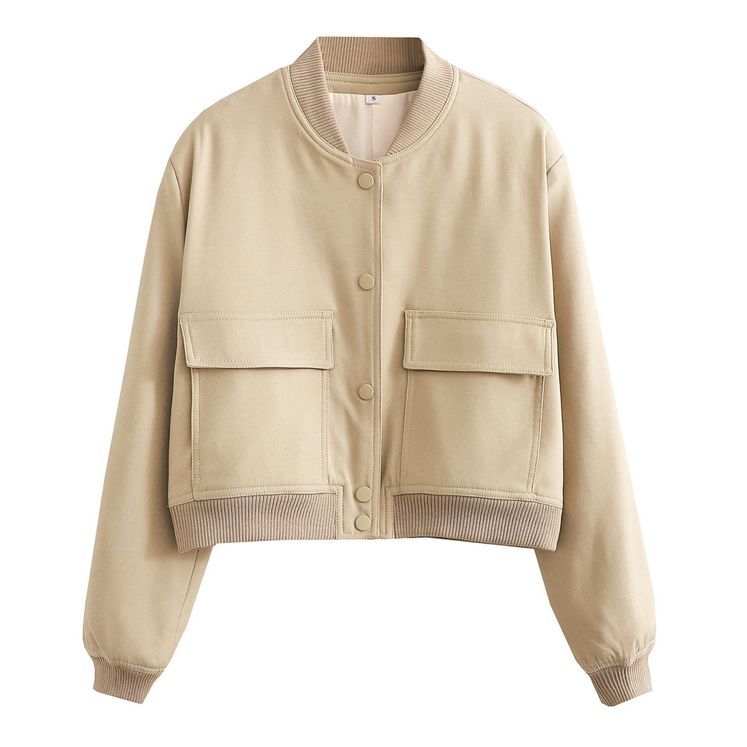 Damen Kurze Bomberjacke mit großen Pattentaschen und Rippbündchen Shop Nory