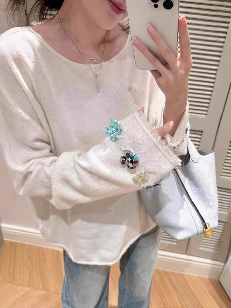 Damen Oversize-Feinstrickpullover mit schmuckbesetzten Ärmelabschlüssen Shop Nory