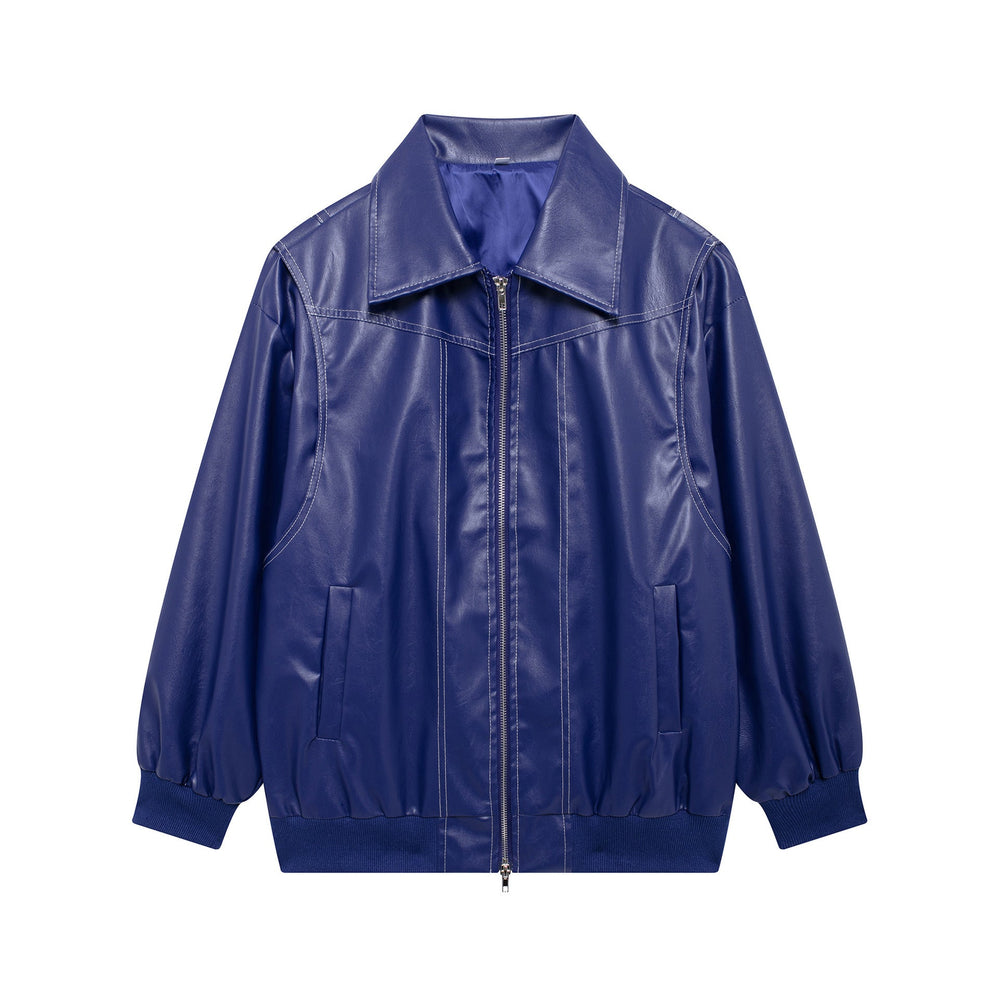 Damen Kunstlederjacke mit elastischen Bündchen und hochschließendem Kragen
