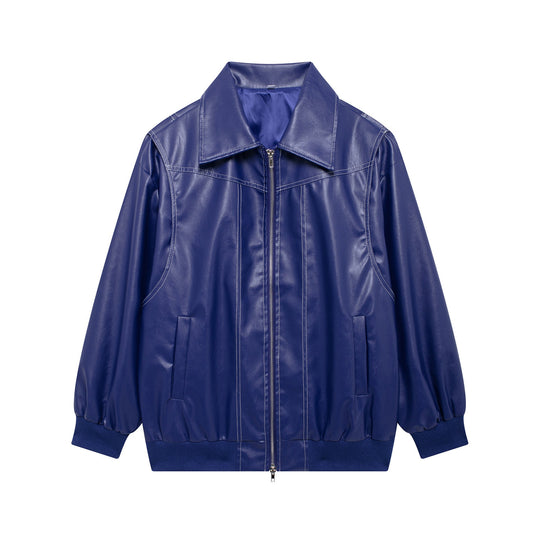 Damen Kunstlederjacke mit elastischen Bündchen und hochschließendem Kragen