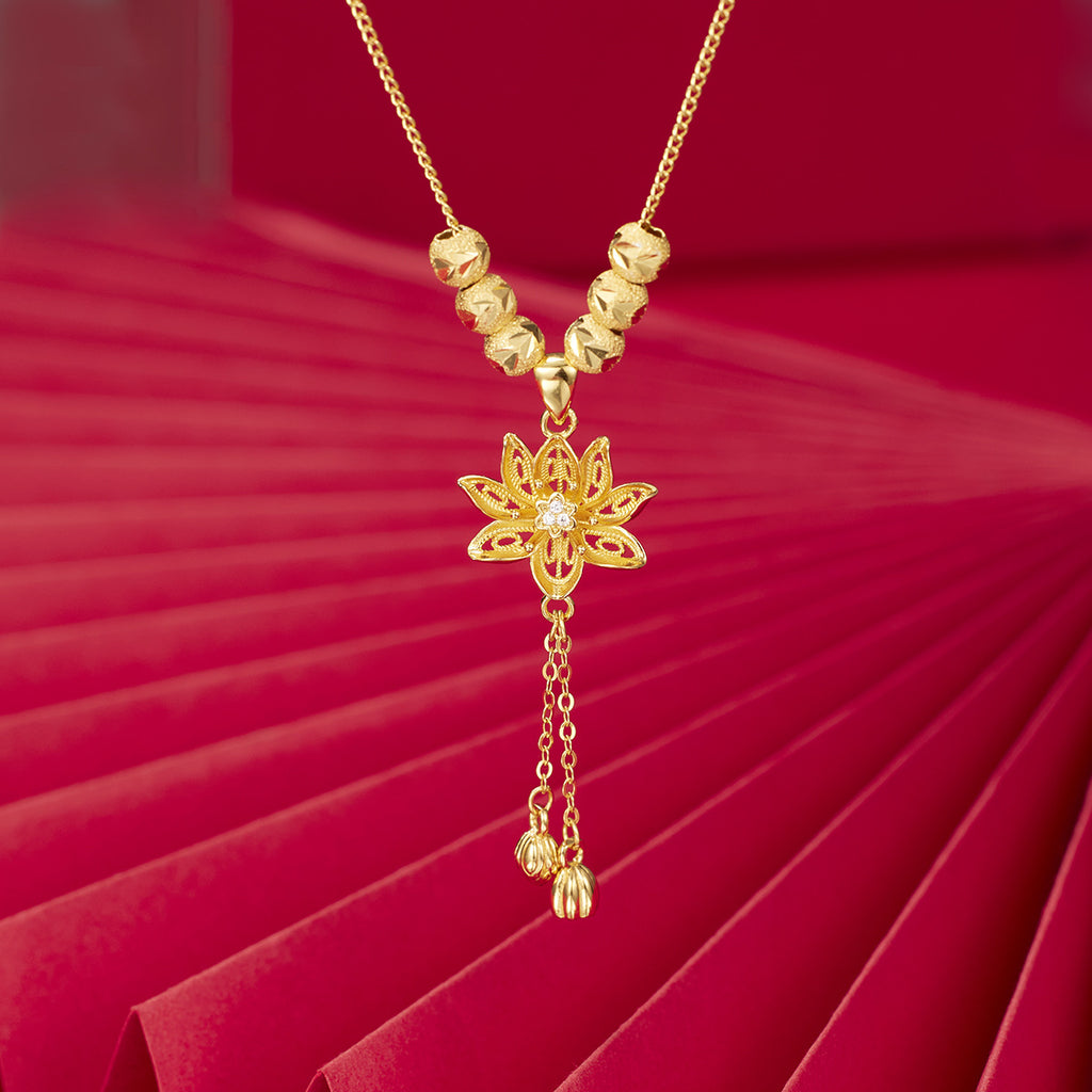 Damen Halskette mit kunstvollem Lotus-Anhänger und filigraner Gliederkette Shop Nory