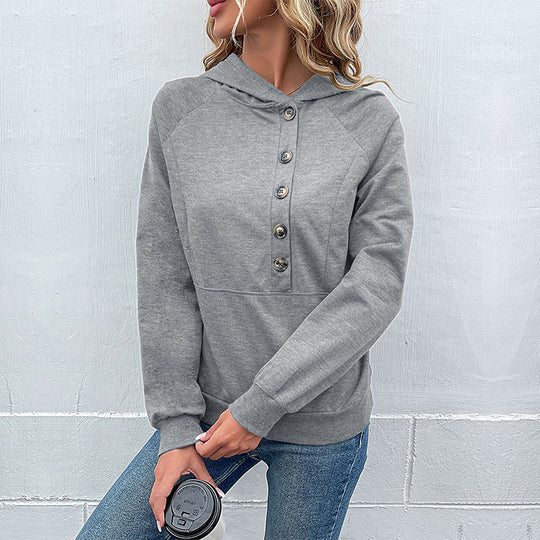 Damen Kapuzenpullover mit asymmetrischer Knopfleiste und Raglanärmeln Shop Nory