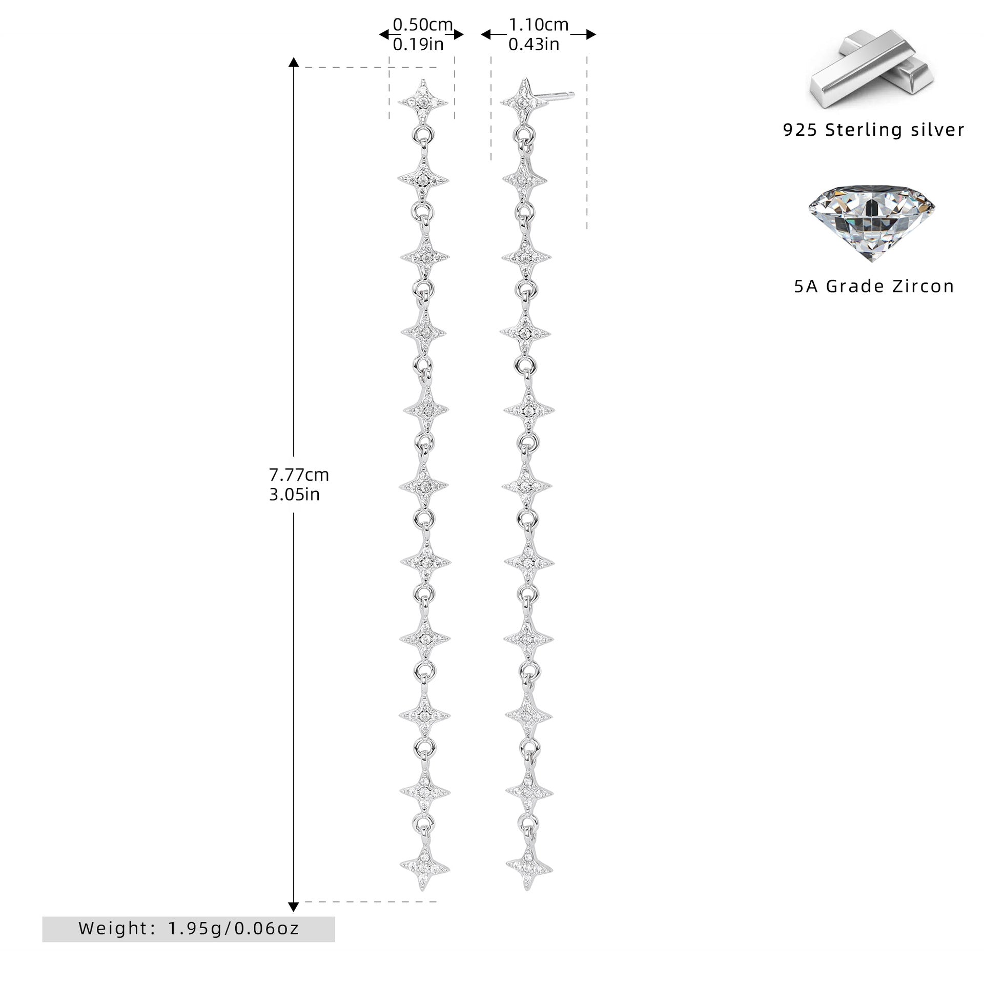 Damen Ohrhänger mit funkelnden Zirkon-Sternen aus hochwertigem 925 Sterling Silber Shop Nory