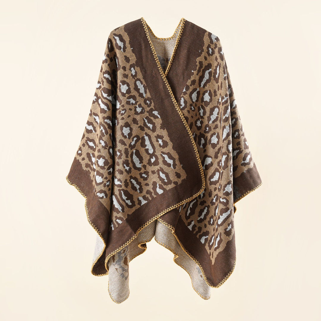 Damen Grobgewebter Jacquard‑Umhang mit Leo‑Print und offener Kimono‑Silhouette Shop Nory