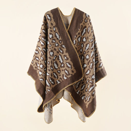 Damen Grobgewebter Jacquard‑Umhang mit Leo‑Print und offener Kimono‑Silhouette Shop Nory