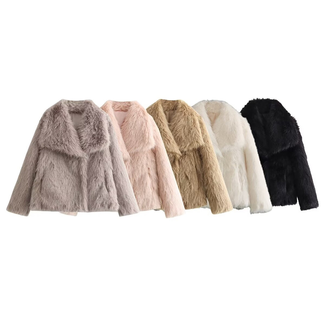 Damen Kurze Kunstfell-Jacke mit breitem Schalkragen Shop Nory