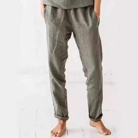 Damen lässige Leinenhose mit elastischem Bund und praktischen Taschen