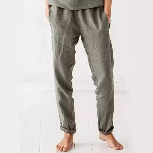 Damen lässige Leinenhose mit elastischem Bund und praktischen Taschen