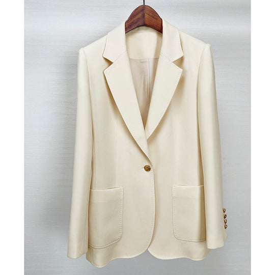 Damen Taillierter Longline-Blazer mit aufgesetzten Taschen, Ein-Knopf-Verschluss und leicht gerafften Ärmeln Shop Nory