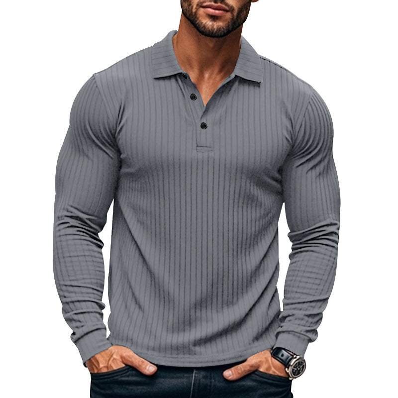 Herren Langarm-Henley-Shirt mit strukturiertem Rippenmuster