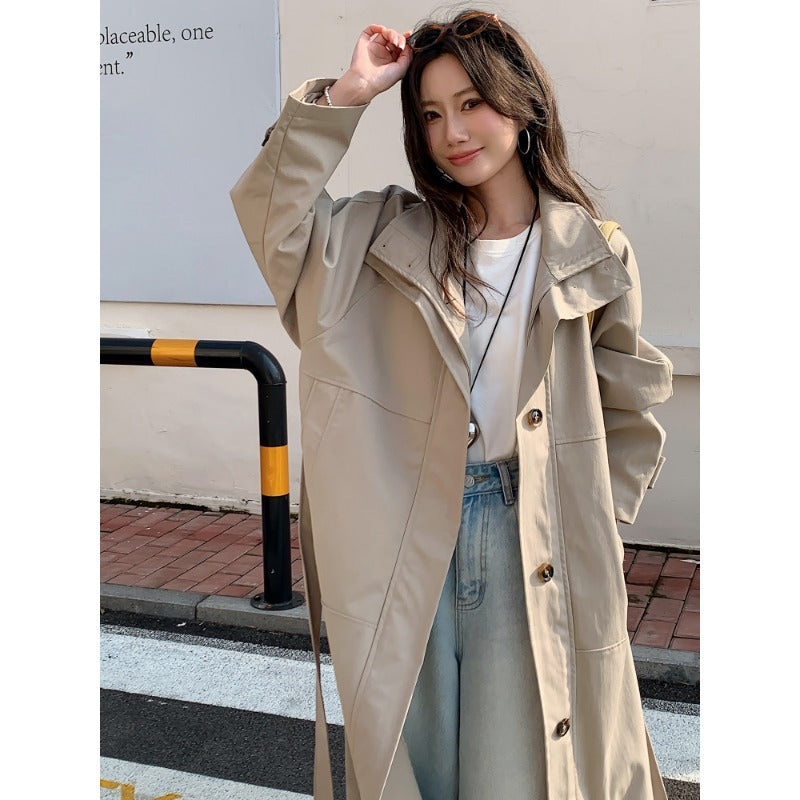 Damen Langer leichter Trenchcoat im Oversize-Stil mit geradem Schnitt und verdeckter Knopfleiste Shop Nory
