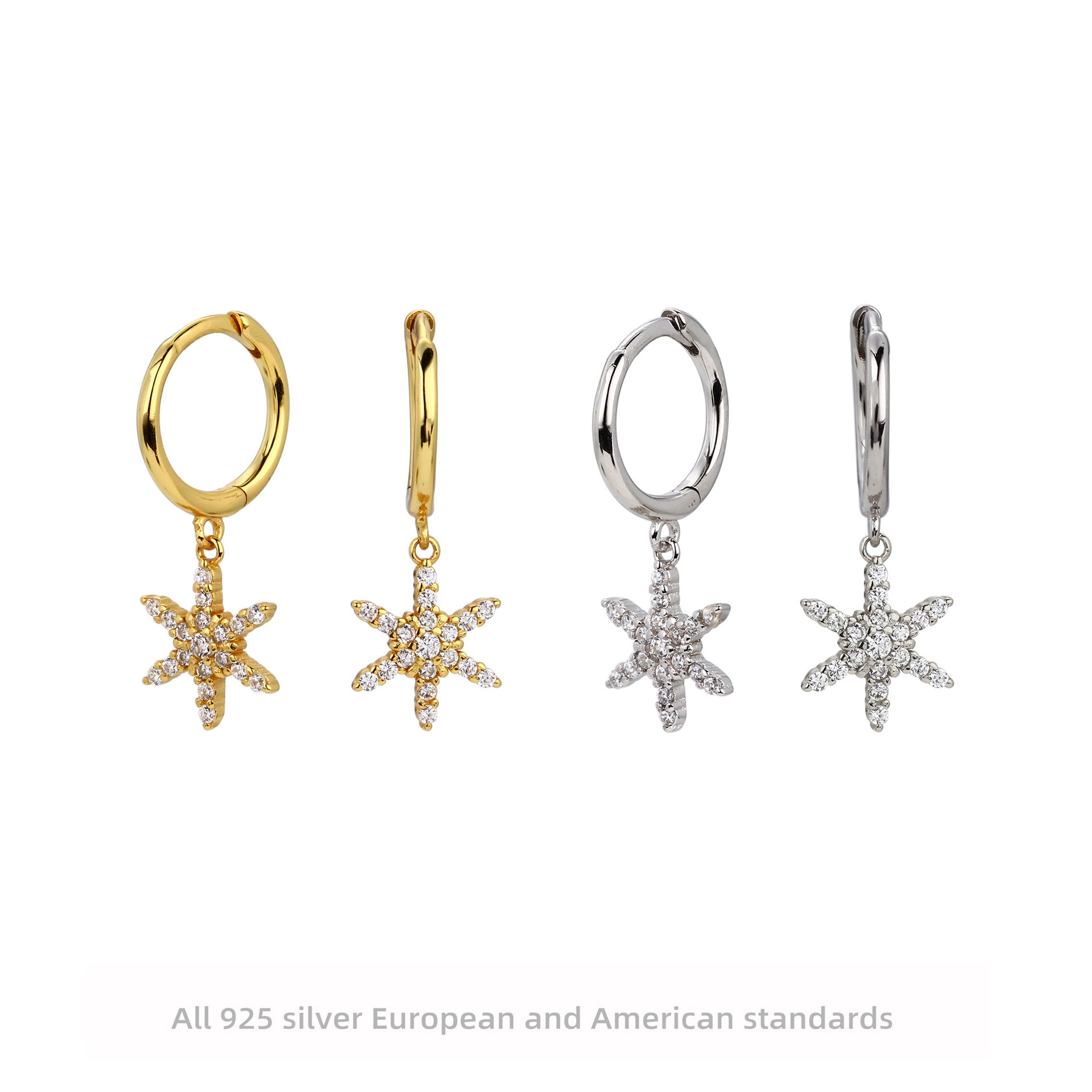 Damen Ohrringe mit funkelnden Zirkon-Stern-Anhängern aus 925 Sterling Silber Shop Nory