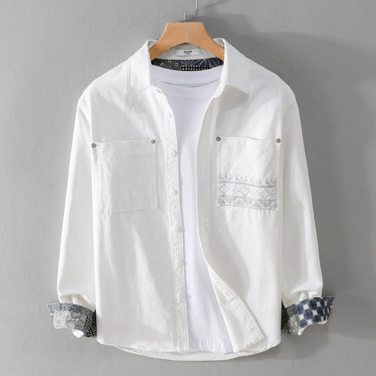 Herren Baumwoll-Overshirt mit Kontrastfutter, Brusttaschen und feiner Stickerei Shop Nory
