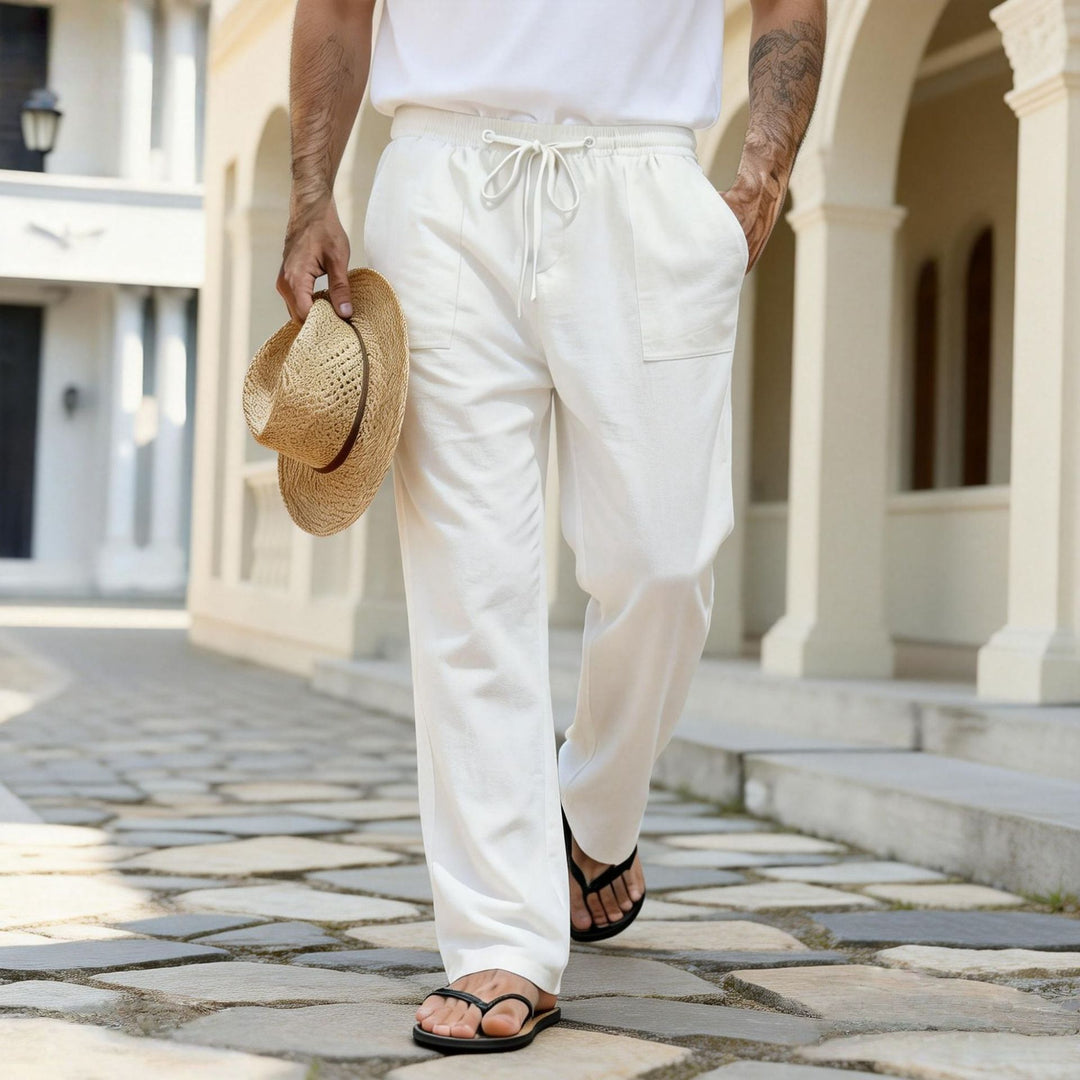 Herren leichte Leinenhose mit elastischem Bund und Kordelzug Shop Nory
