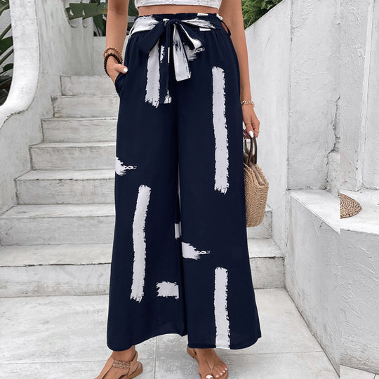 Damen Palazzo-Hose mit Paperbag-Bund, weitem Bein und Bindegürtel Shop Nory